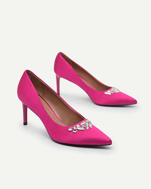 Embellished Satin Heeled Pumps