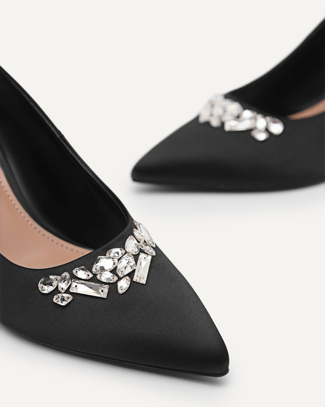 Embellished Satin Heeled Pumps