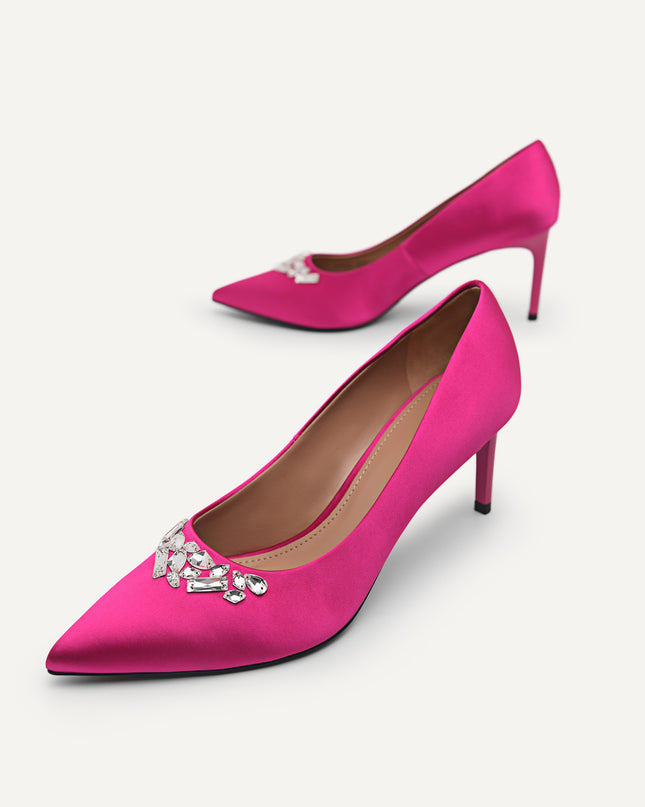 Embellished Satin Heeled Pumps