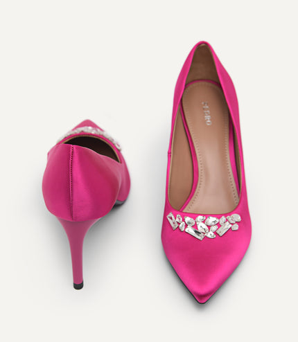 Embellished Satin Heeled Pumps