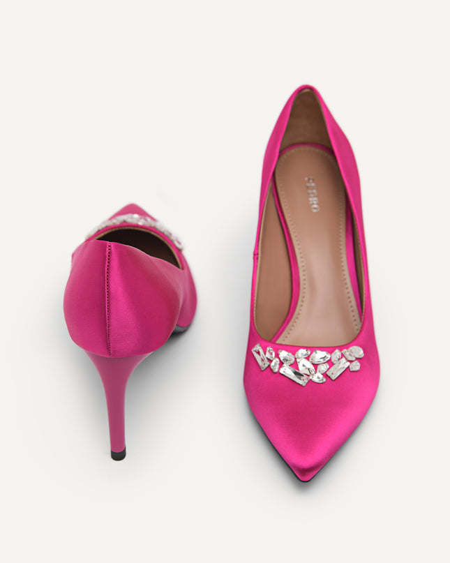 Embellished Satin Heeled Pumps