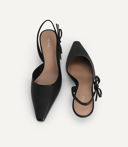 Bow-Detailed Leather Slingback Heels