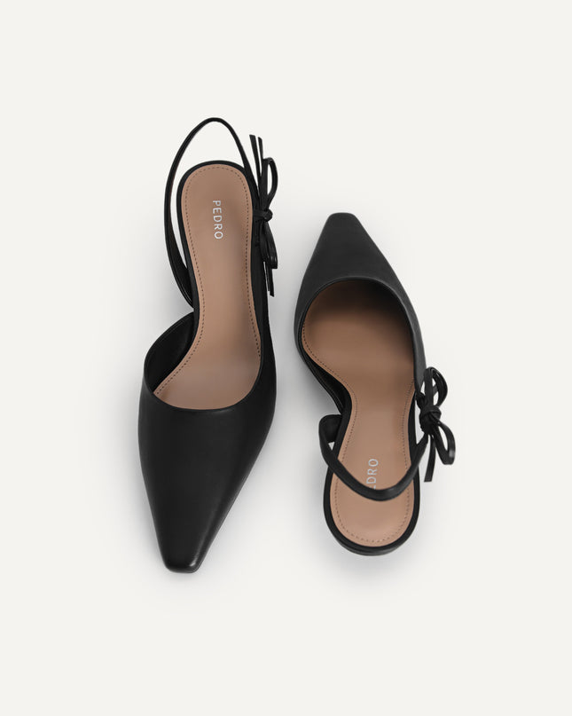 Bow-Detailed Leather Slingback Heels