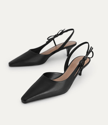 Bow-Detailed Leather Slingback Heels