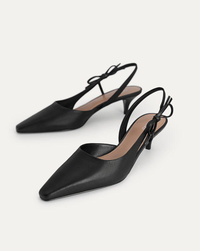 Bow-Detailed Leather Slingback Heels