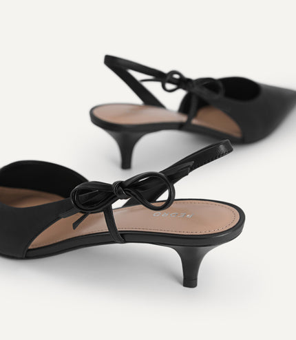 Bow-Detailed Leather Slingback Heels