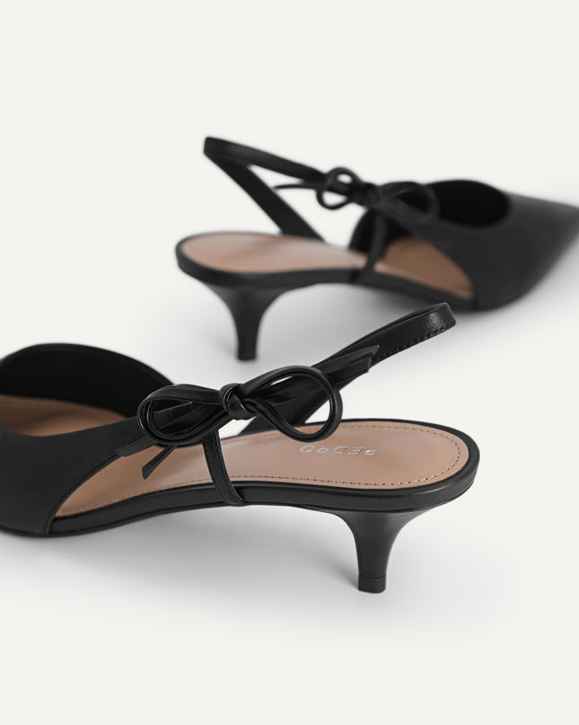 Bow-Detailed Leather Slingback Heels