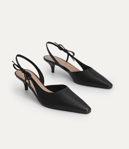 Bow-Detailed Leather Slingback Heels