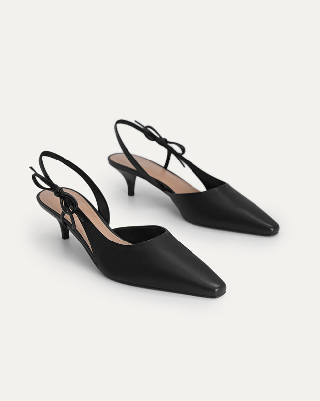 Bow-Detailed Leather Slingback Heels