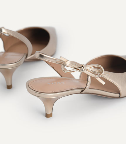 Bow-Detailed Leather Slingback Heels