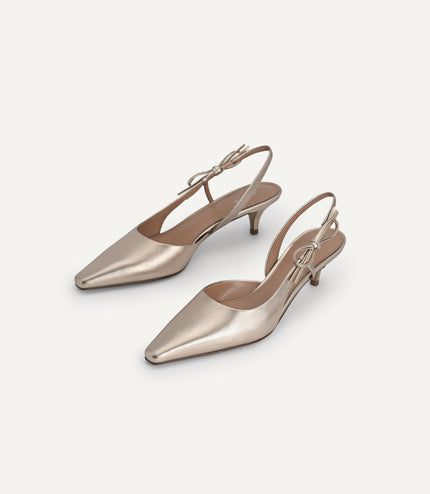 Bow-Detailed Leather Slingback Heels