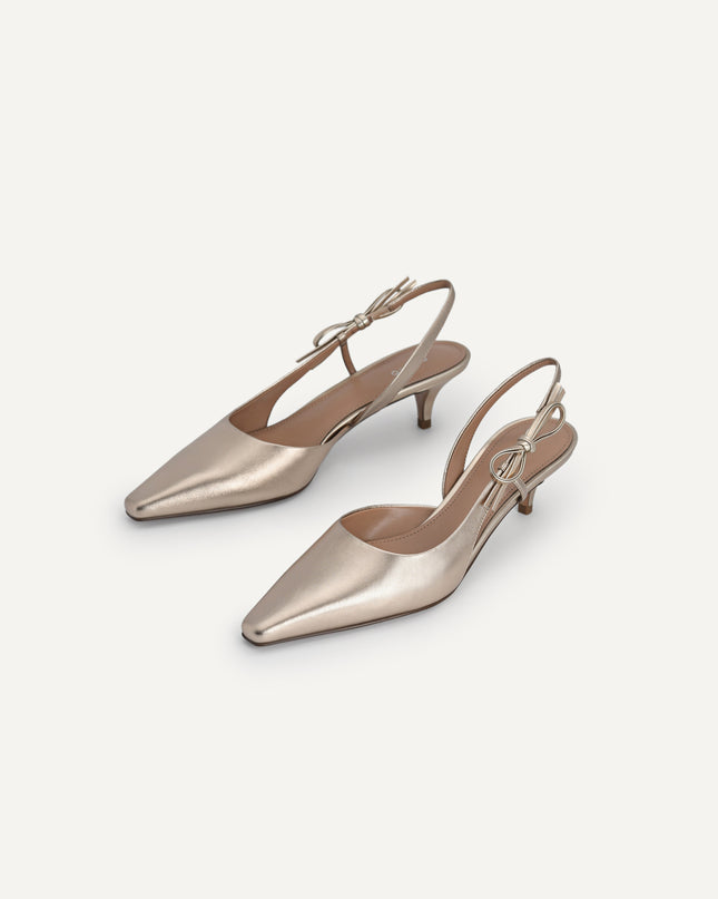 Bow-Detailed Leather Slingback Heels