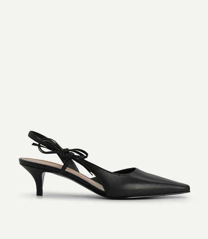 Bow-Detailed Leather Slingback Heels