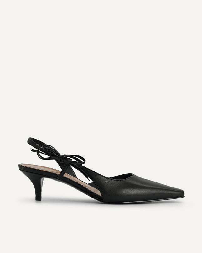 Bow-Detailed Leather Slingback Heels