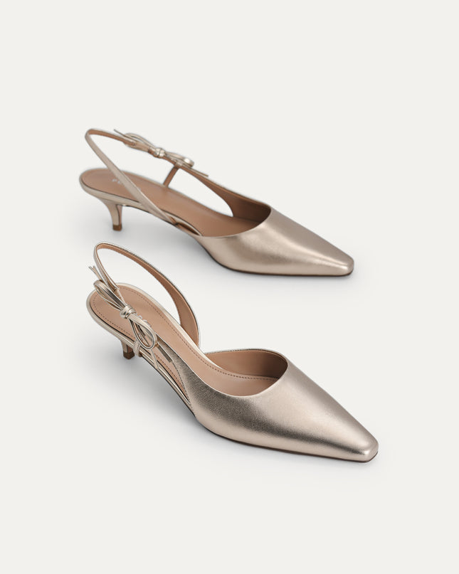 Bow-Detailed Leather Slingback Heels