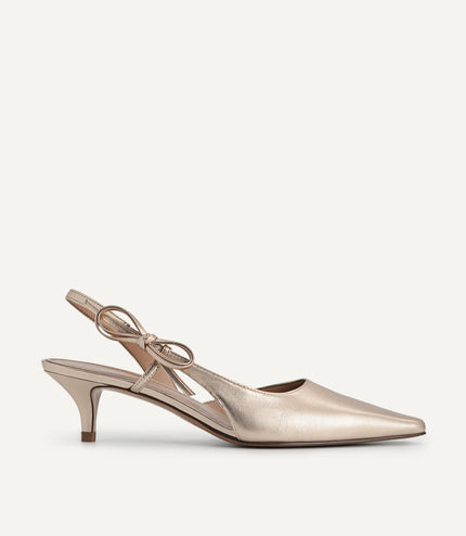 Bow-Detailed Leather Slingback Heels