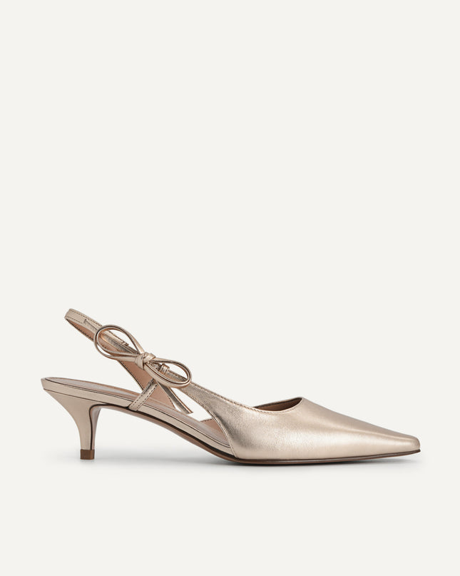 Bow-Detailed Leather Slingback Heels