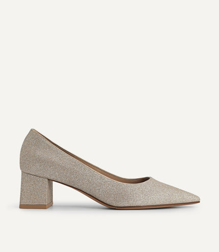 Glitter Leather Pointed Toe Pumps