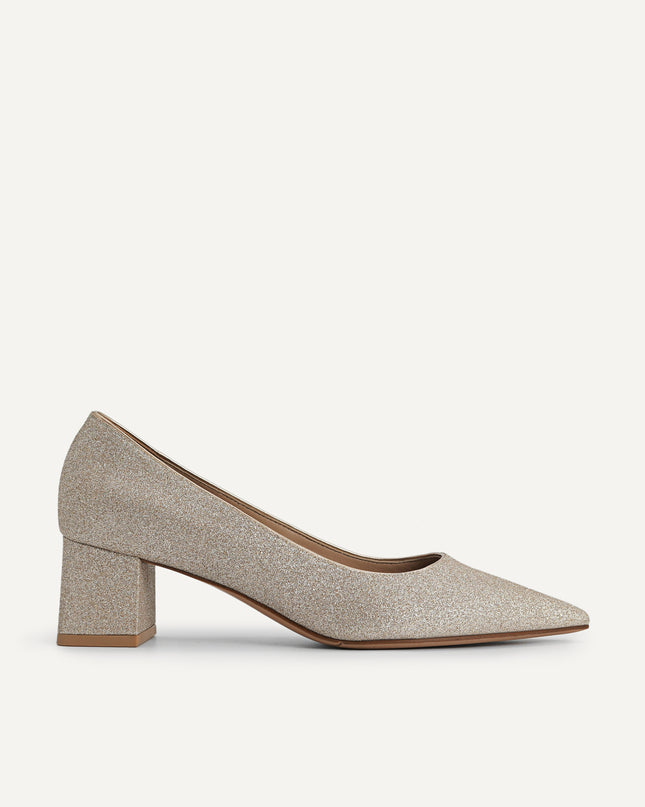 Glitter Leather Pointed Toe Pumps