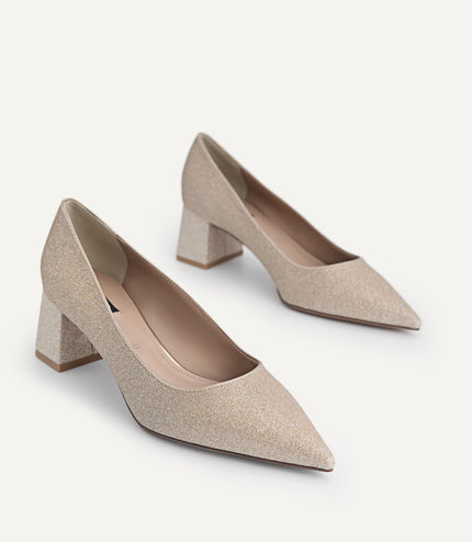 Glitter Leather Pointed Toe Pumps