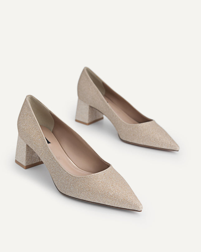 Glitter Leather Pointed Toe Pumps