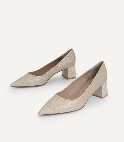 Glitter Leather Pointed Toe Pumps