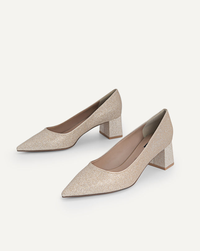 Glitter Leather Pointed Toe Pumps