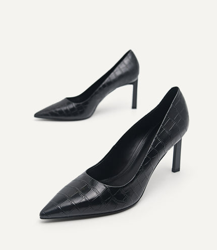 Croc-Effect Leather Pumps