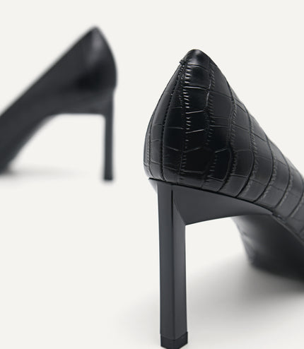 Croc-Effect Leather Pumps