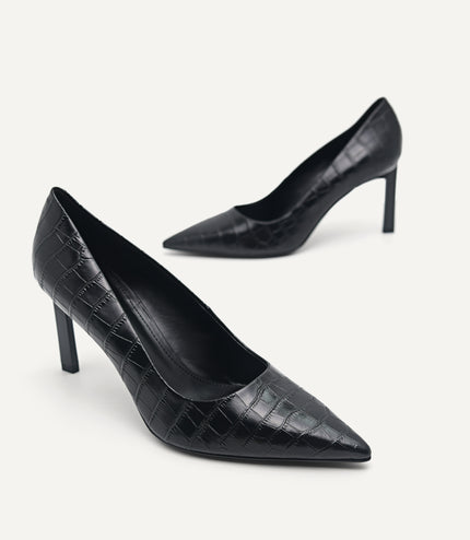 Croc-Effect Leather Pumps