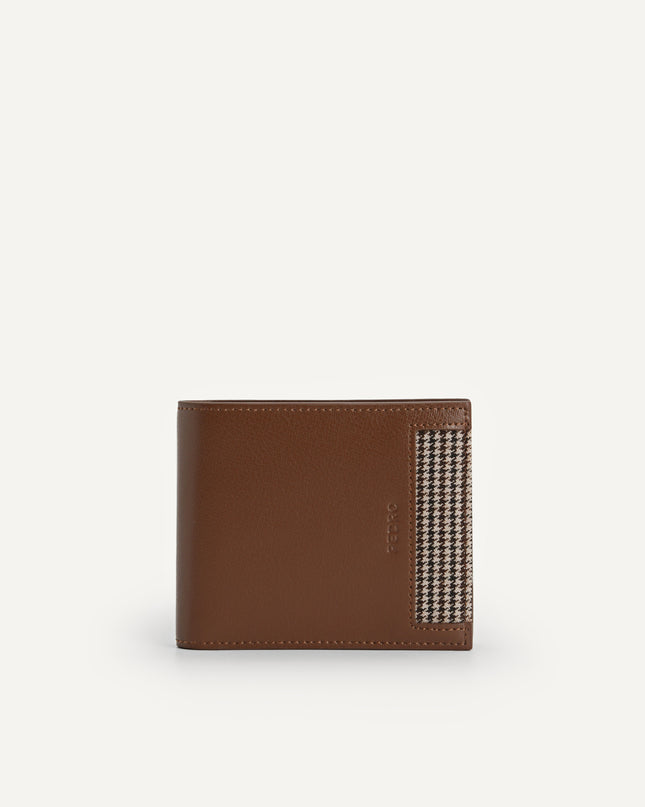 Houndstooth Leather Wallet with Coin Pouch