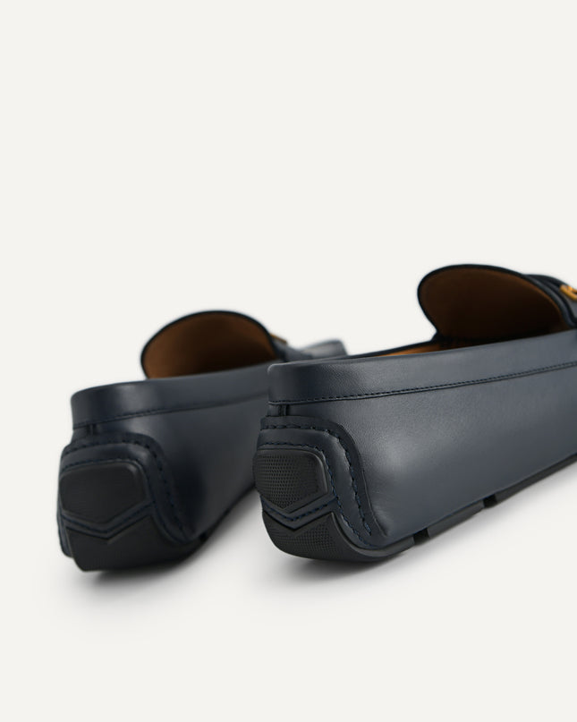 Leather Moccasins with Metal Bit - Navy