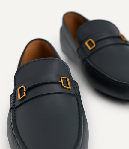 Leather Moccasins with Metal Bit - Navy