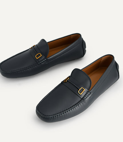 Leather Moccasins with Metal Bit - Navy