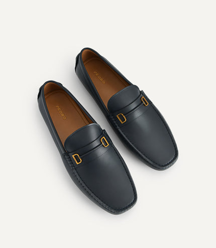 Leather Moccasins with Metal Bit - Navy