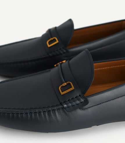 Leather Moccasins with Metal Bit - Navy
