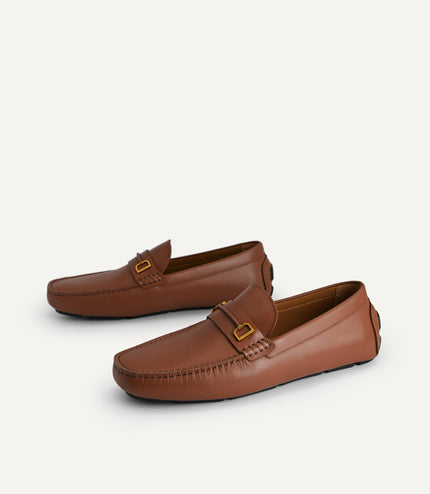 Leather Moccasins with Metal Bit - Cognac
