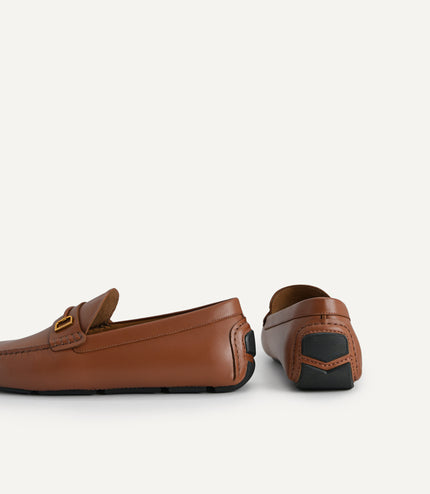 Leather Moccasins with Metal Bit - Cognac