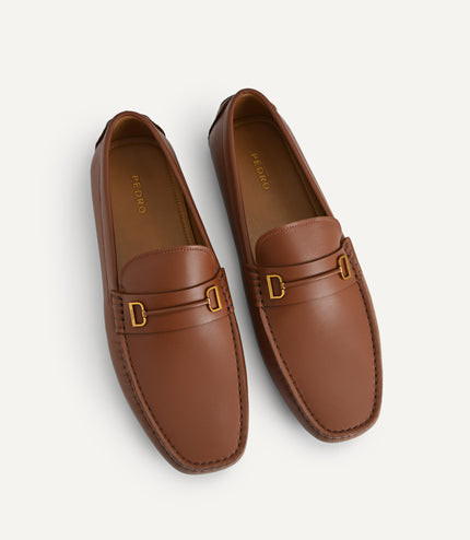 Leather Moccasins with Metal Bit - Cognac