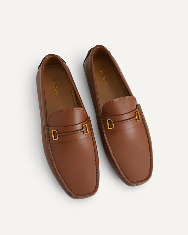 Leather Moccasins with Metal Bit - Cognac