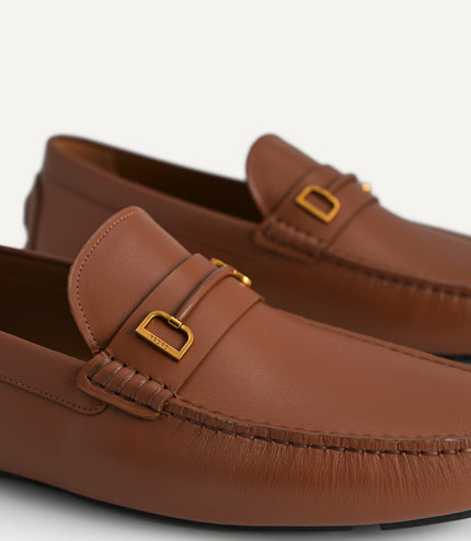 Leather Moccasins with Metal Bit - Cognac