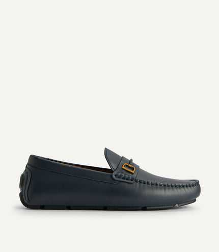 Leather Moccasins with Metal Bit - Navy