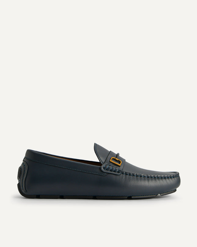 Leather Moccasins with Metal Bit - Navy