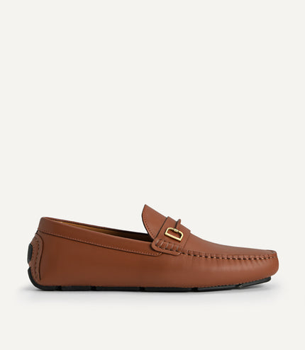 Leather Moccasins with Metal Bit - Cognac