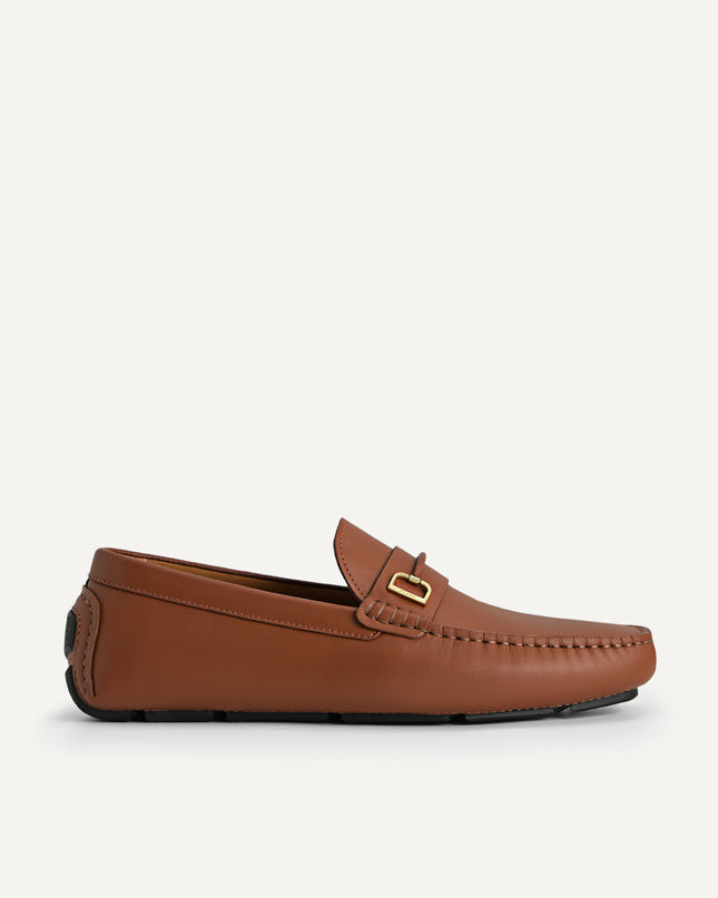Leather Moccasins with Metal Bit - Cognac