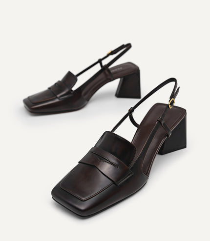 Leather Square-Toe Slingback Pumps