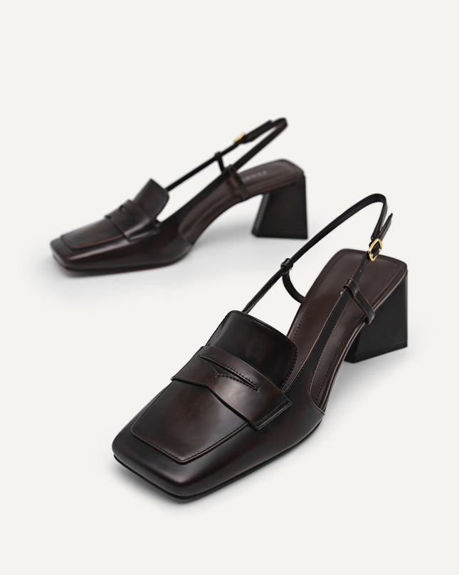 Leather Square-Toe Slingback Pumps