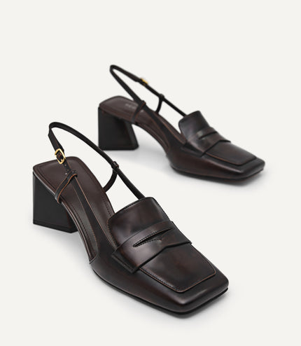 Leather Square-Toe Slingback Pumps