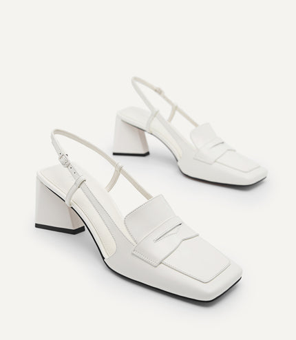 Leather Square-Toe Slingback Pumps