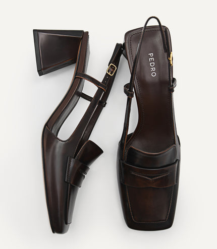 Leather Square-Toe Slingback Pumps